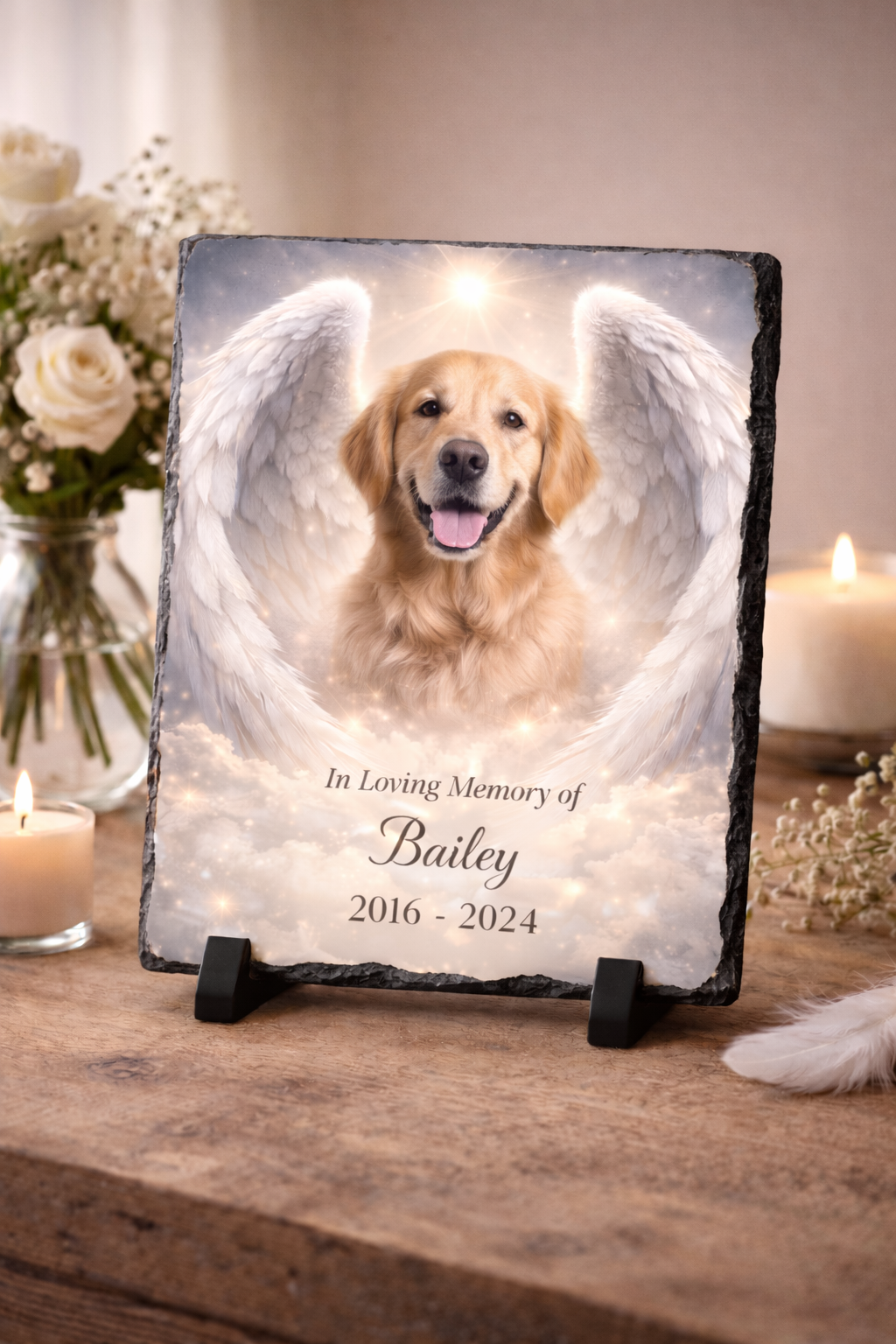 Memorial Photo Slate with Angel Wings • Personalized Remembrance Gift • Custom In Loving Memory Plaque • Photo Tribute Slate • Sympathy Gift